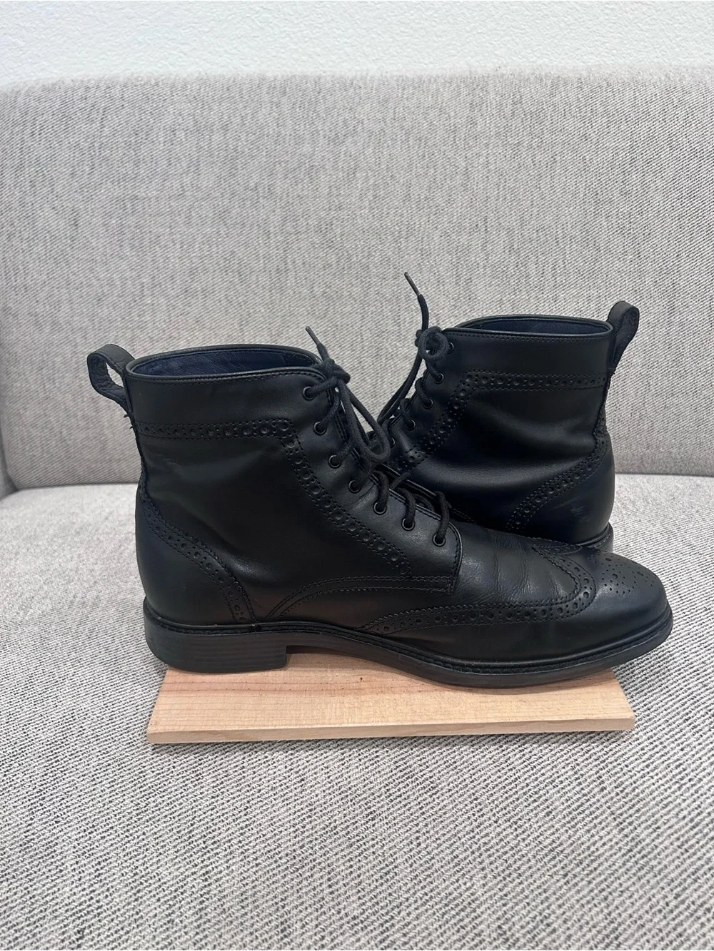 Cole Haan Black Leather Brogue Chukka Boots